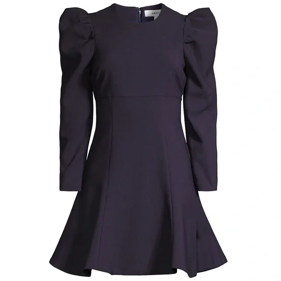 LIKELY Navy Alia Favorite Stretch Puff Sleeve Fit & Flare Dress - 10 - Picture 3 of 9
